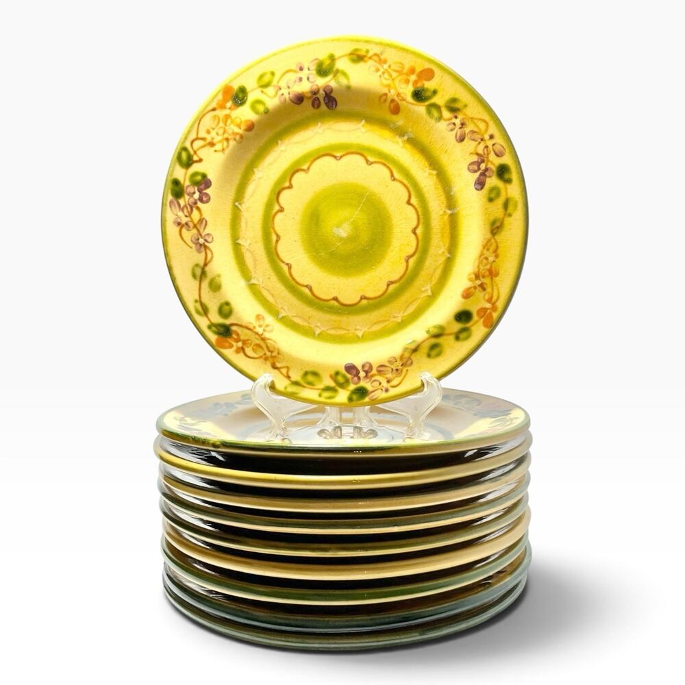Terre e Provence Set of 10 Ceramic Yellow & Green Salad Plates 9” France